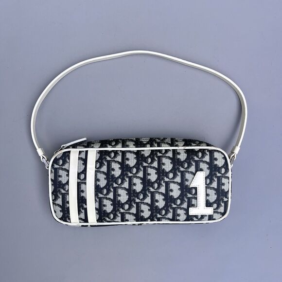 Christian Dior 1 Vintage Trotter Monogram Mini Bag Pochette Blue White PVC - Picture 1 of 16